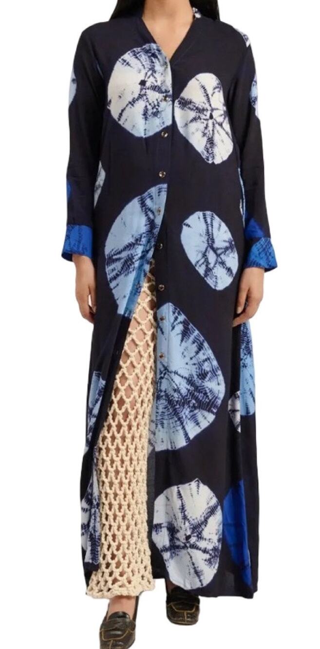 Busayo Iyanu tie dye long sleeve Maxi Dress blue size X-Small XS